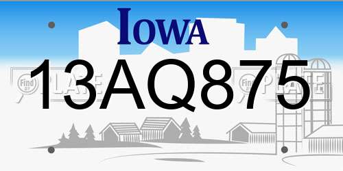 13AQ875 Iowa License Plate