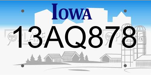 13AQ878 Iowa License Plate