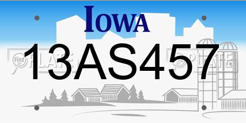 13AS457 Iowa License Plate