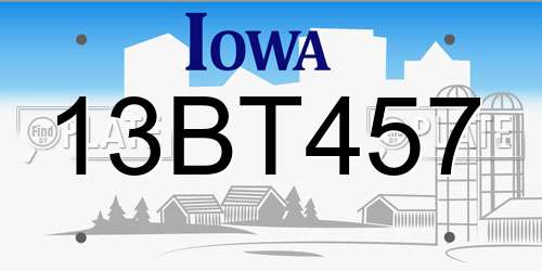 13BT457 Iowa License Plate