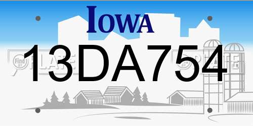 13DA754 Iowa License Plate
