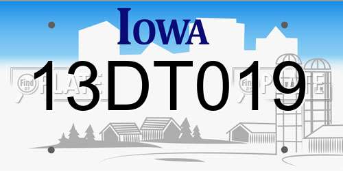 13DT019 Iowa License Plate