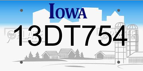 13DT754 Iowa License Plate