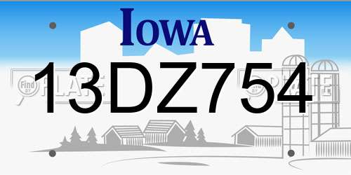 13DZ754 Iowa License Plate