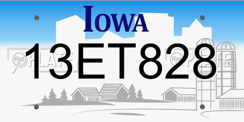 13ET828 Iowa License Plate