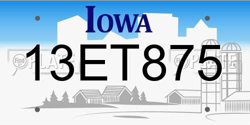 13ET875 Iowa License Plate