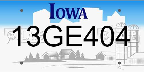 13GE404 Iowa License Plate