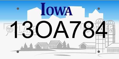 13OA784 Iowa License Plate