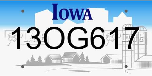 13OG617 Iowa License Plate