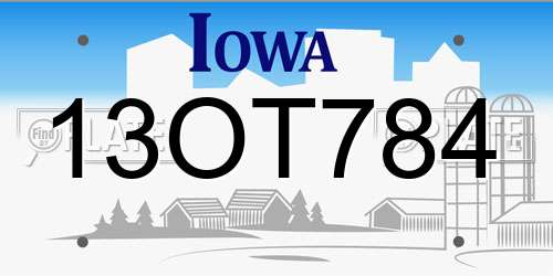 13OT784 Iowa License Plate
