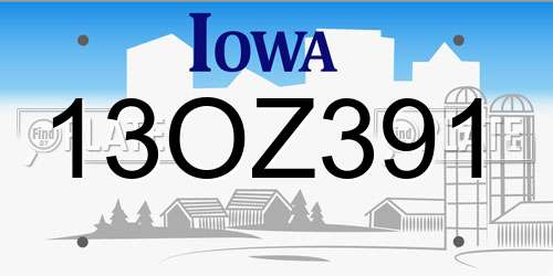 13OZ391 Iowa License Plate