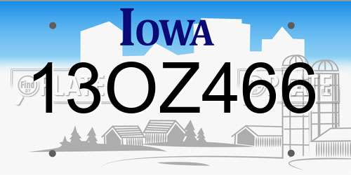 13OZ466 Iowa License Plate