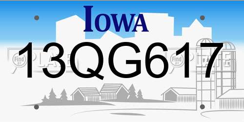 13QG617 Iowa License Plate
