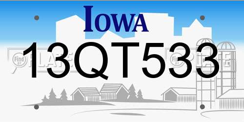 13QT533 Iowa License Plate