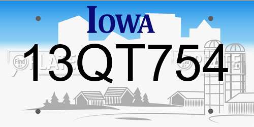 13QT754 Iowa License Plate