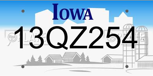 13QZ254 Iowa License Plate