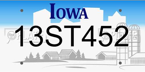 13ST452 Iowa License Plate
