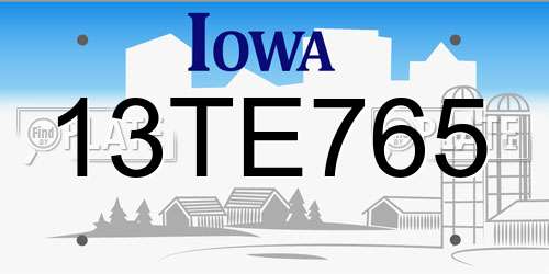 13TE765 Iowa License Plate