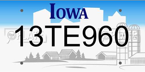 13TE960 Iowa License Plate