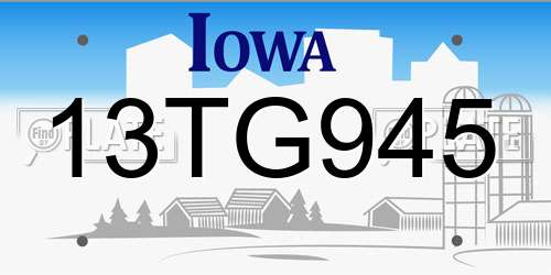 13TG945 Iowa License Plate