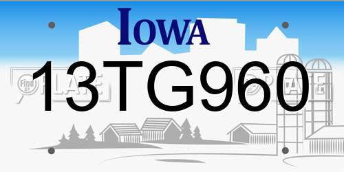 13TG960 Iowa License Plate