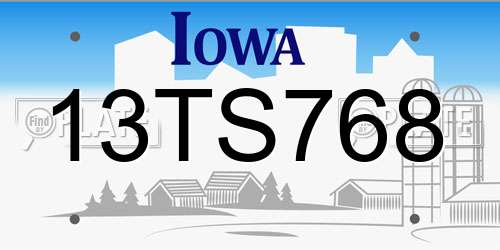 13TS768 Iowa License Plate
