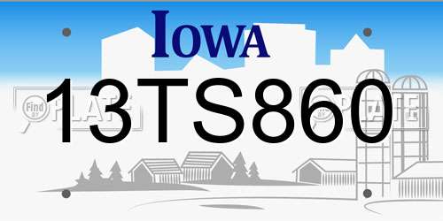 13TS860 Iowa License Plate