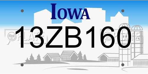 13ZB160 Iowa License Plate