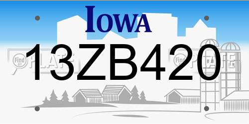 13ZB420 Iowa License Plate