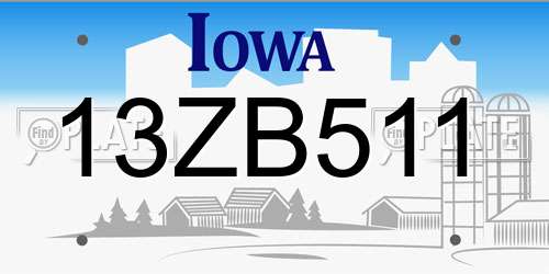 13ZB511 Iowa License Plate