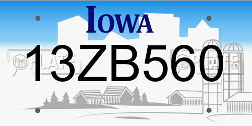 13ZB560 Iowa License Plate