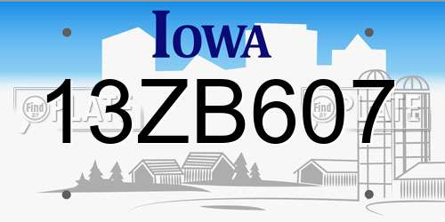 13ZB607 Iowa License Plate