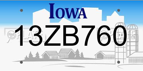 13ZB760 Iowa License Plate