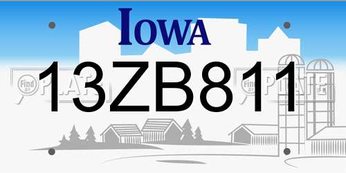 13ZB811 Iowa License Plate