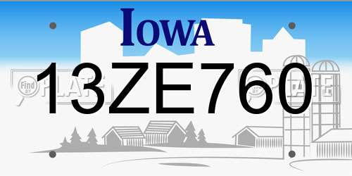 13ZE760 Iowa License Plate