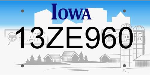 13ZE960 Iowa License Plate