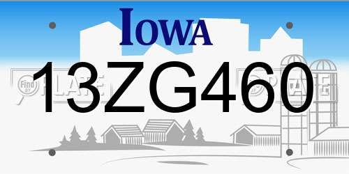 13ZG460 Iowa License Plate