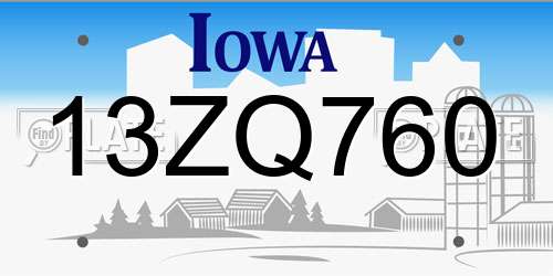 13ZQ760 Iowa License Plate