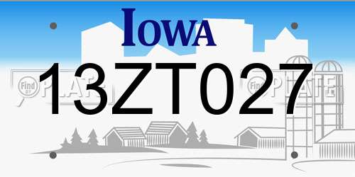 13ZT027 Iowa License Plate
