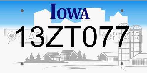 13ZT077 Iowa License Plate