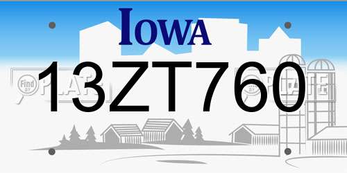 13ZT760 Iowa License Plate