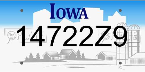 14722Z9 Iowa License Plate