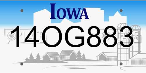 14OG883 Iowa License Plate