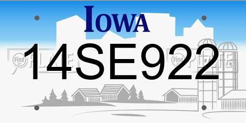 14SE922 Iowa License Plate