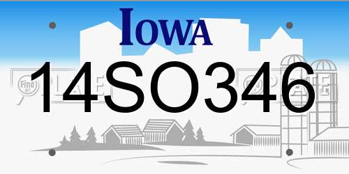 14SO346 Iowa License Plate
