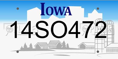 14SO472 Iowa License Plate