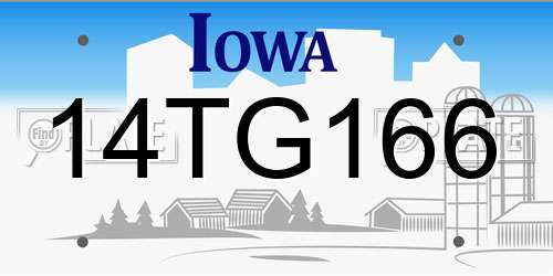 14TG166 Iowa License Plate