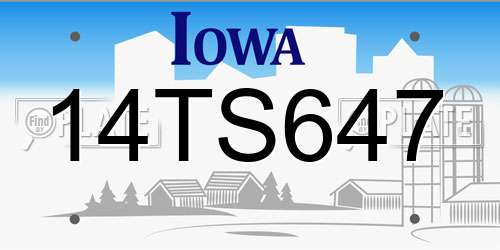 14TS647 Iowa License Plate