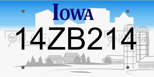 14ZB214 Iowa License Plate