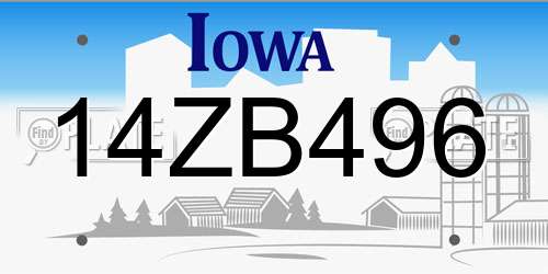 14ZB496 Iowa License Plate